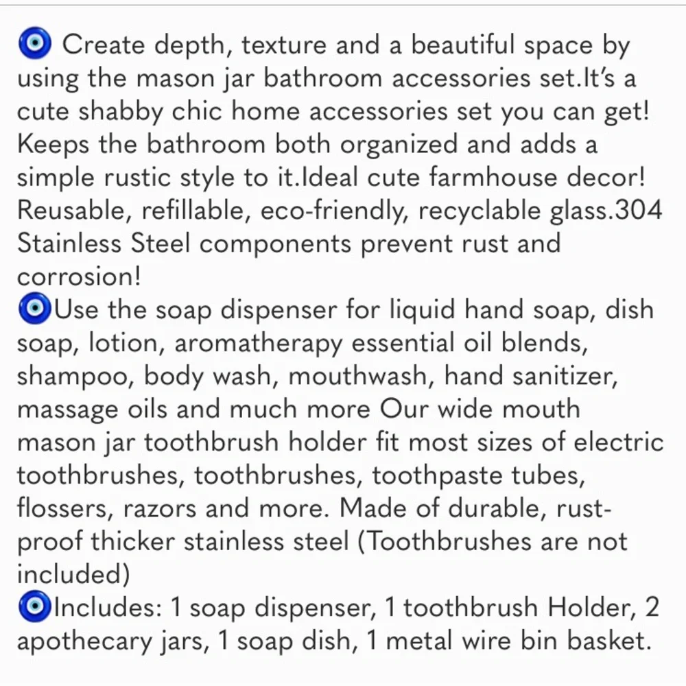 Premium Mason Jar Bathroom Accessory Set Rustic Farmhouse Decor Gold NWT